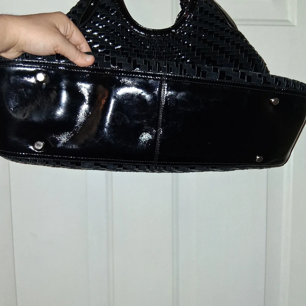 Cole Haan Black Woven Patent Shoulder Tote - Picture 5 of 16